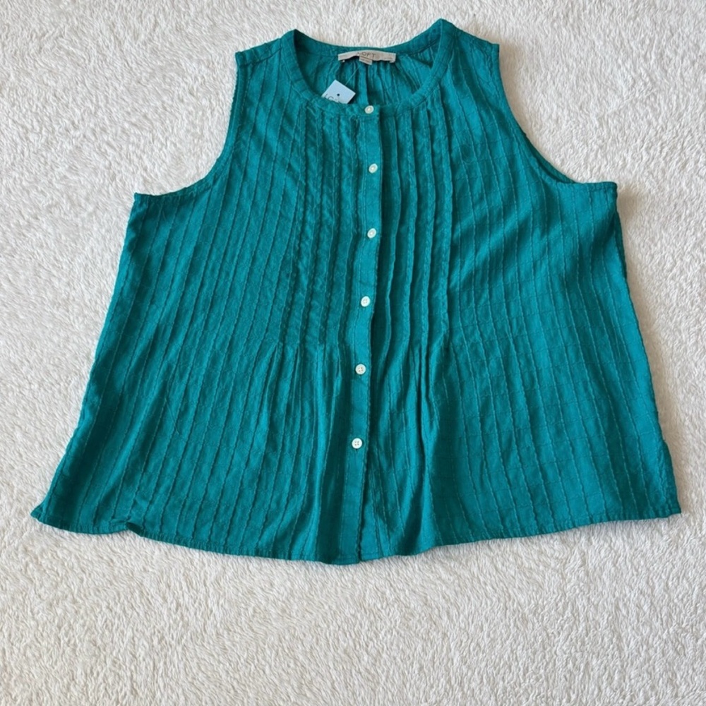 Loft Pintuck Button Down Top Size Medium Petite Green New